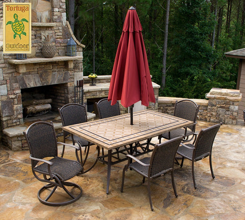 Marquesas 7 Piece All Weather Wicker and Stone Dining Collection - Tortuga Outdoor