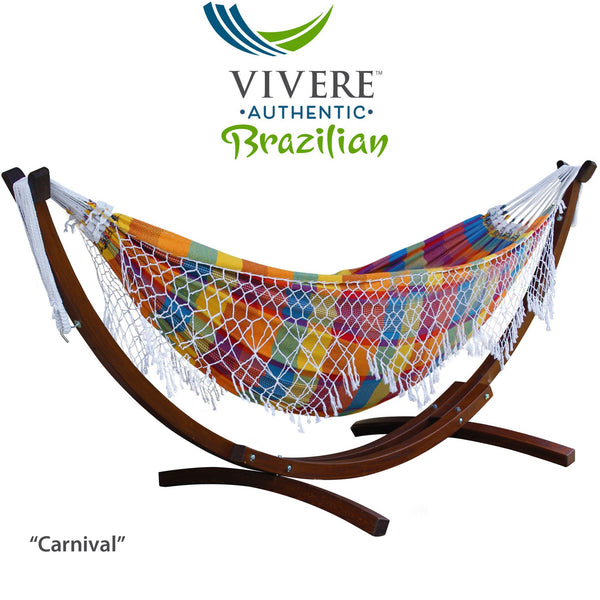 10ft Authentic Brazilian Hammock with Solid Pine Arc Stand