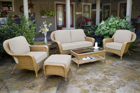 SEA PINES 6PC LOVESEAT SET WITH SUNBRELLA CANVAS CANVAS | MULTIPLE WICKER OPTIONS
